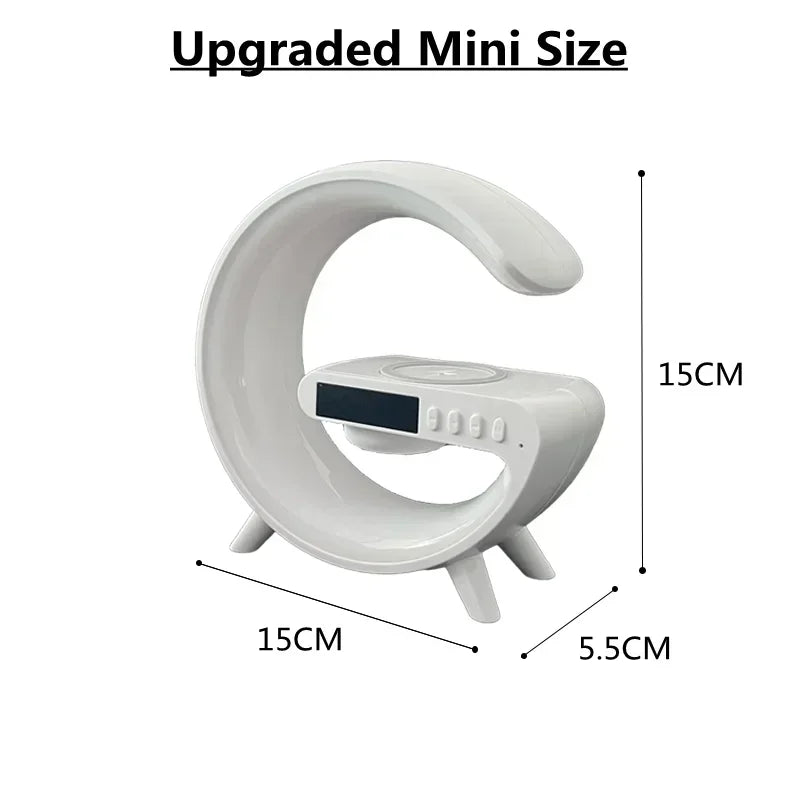 🔋 Soporte de Carga Inalámbrica Multifuncional con Luz RGB, Reloj, Alarma y Bocina Bluetooth