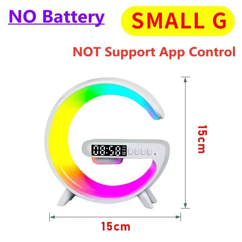 🔋 Soporte de Carga Inalámbrica Multifuncional con Luz RGB, Reloj, Alarma y Bocina Bluetooth