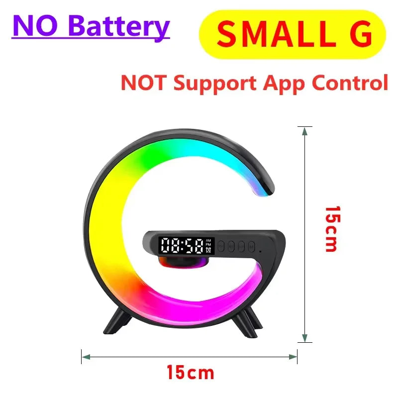 🔋 Soporte de Carga Inalámbrica Multifuncional con Luz RGB, Reloj, Alarma y Bocina Bluetooth